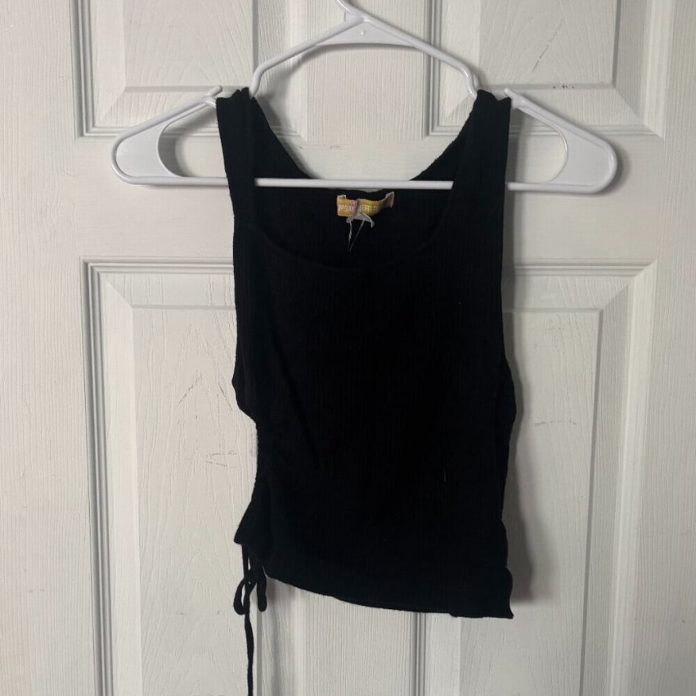 Black cut out tie Ribbed tank top - ORIGINALLY 30.00